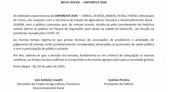 Entenda os detalhes da suspensão da Expointer 2020