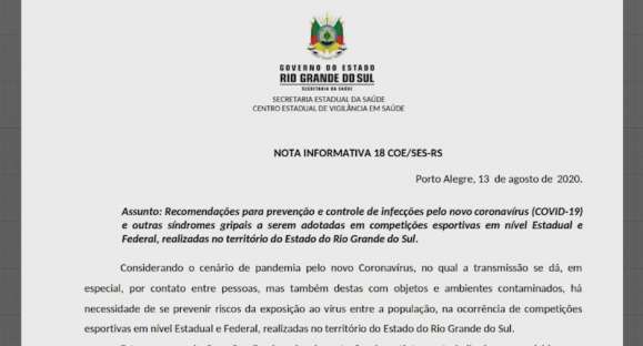 Governo do RS libera competições esportivas e treinos