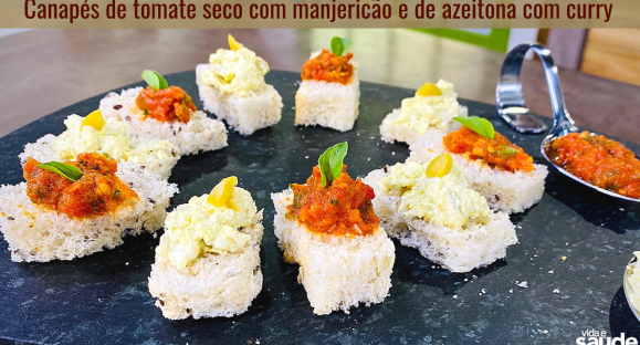 Receitas: Canapés de Tomate Seco com Manjericão e de Azeitonas com Curry