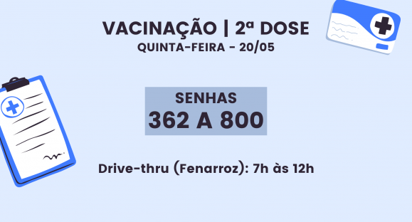 Senhas 362 a 800 recebem 2ª dose da vacina nesta quinta-feira