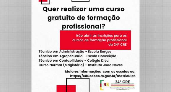 Inscrições para cursos técnicos no RS estão abertas