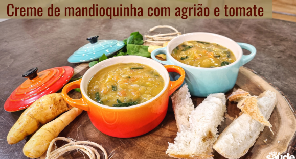 Receita: Creme de mandioquinha com agrião e tomate