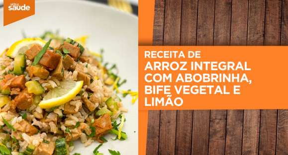Arroz integral com abobrinha, bife vegetal e limão