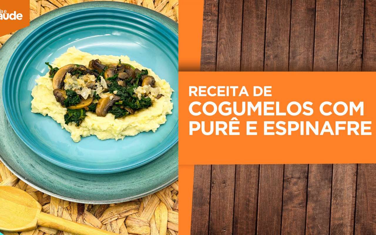Cogumelos com purê e espinafre
