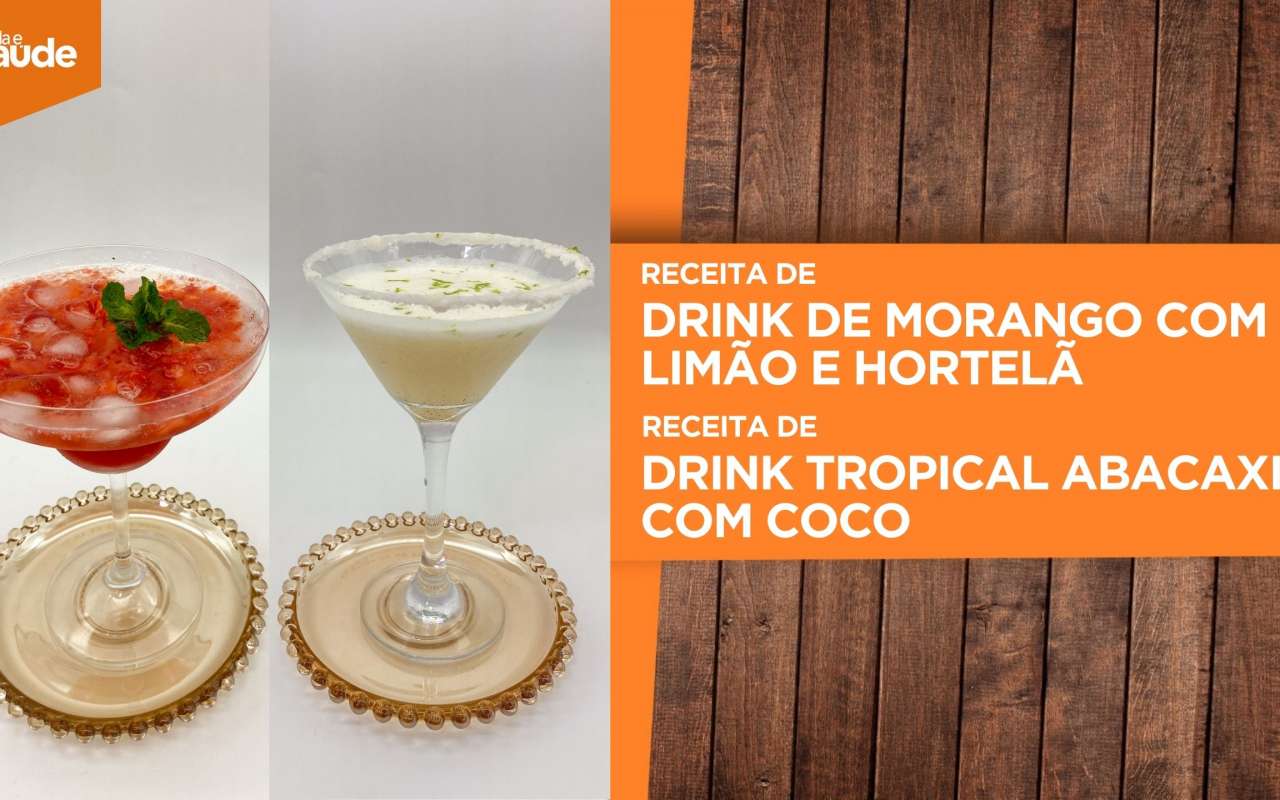 Receitas: Drink de morango com limão e hortelã e drink tropical de abacaxi com coco